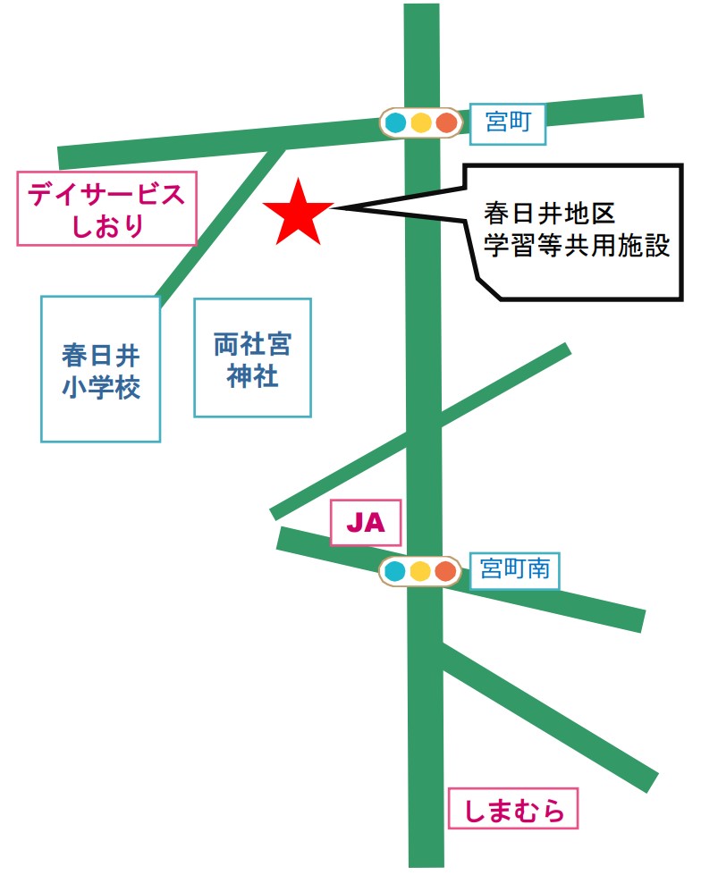 春日井地区学習等供用施設１階ホールへの地図